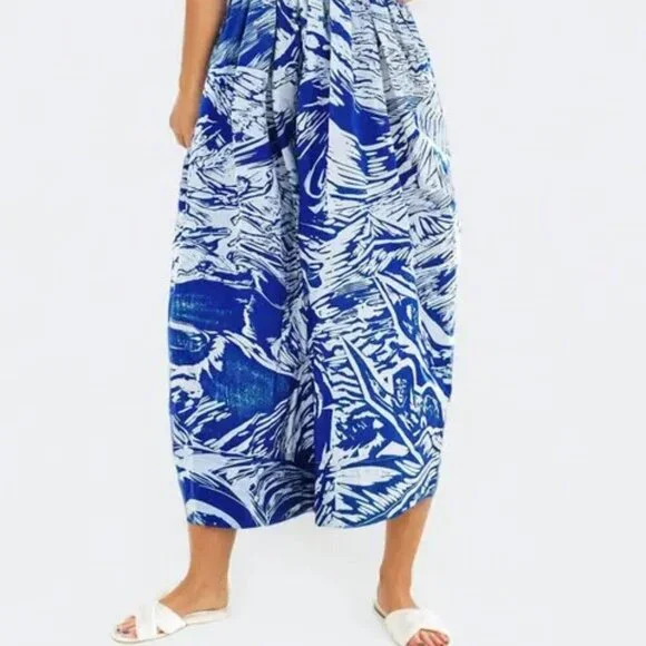 NEW Jesse Zhao Blue Print Square Neck Midi Dress – Size 2